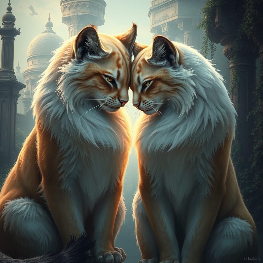 Regal Felines in Whimsical Fantasy Realm