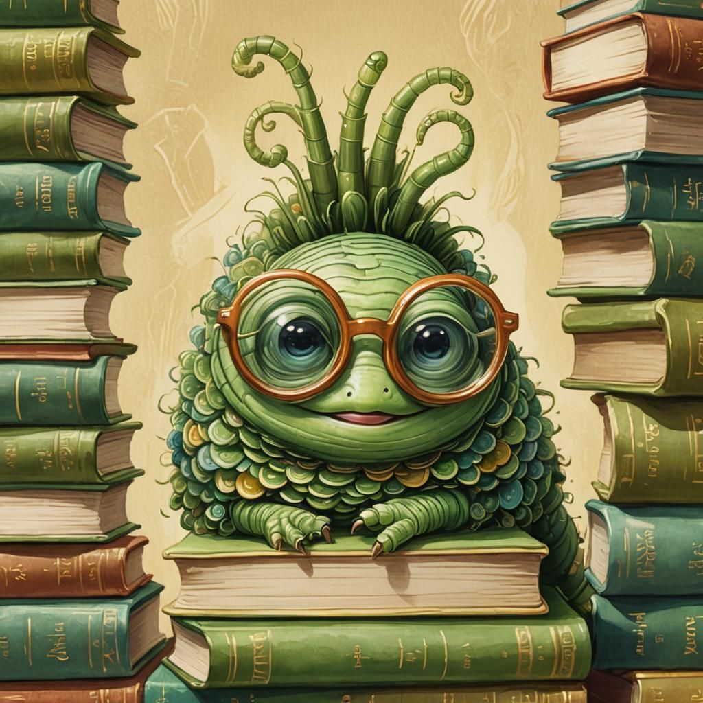 Charming Bookworm Reads in Beatrix Potter Style