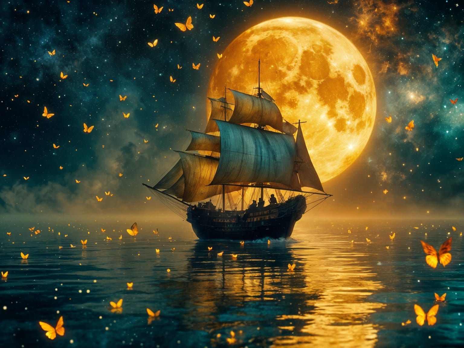 Paper Ships Sailing Under a Moonlit Sky