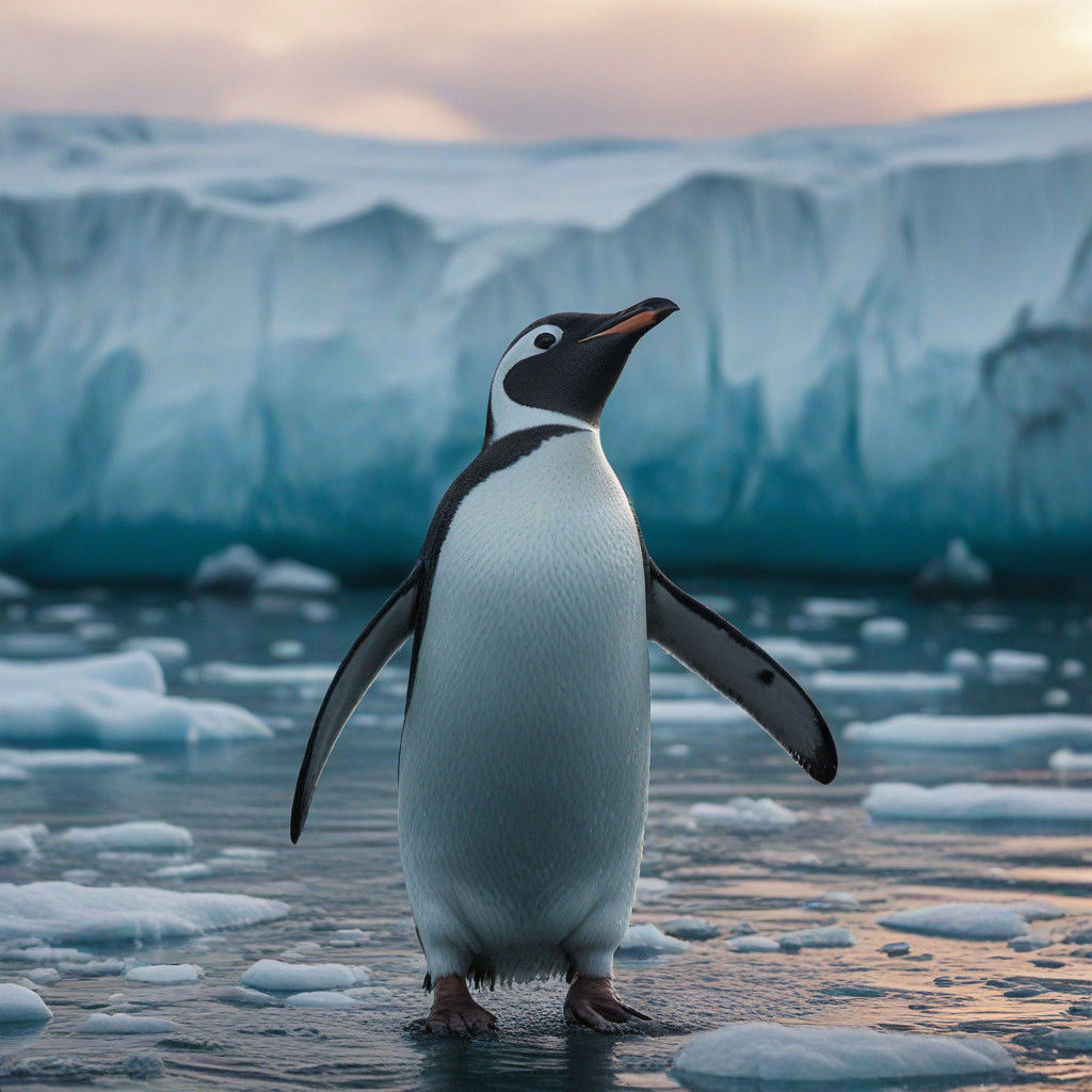 Majestic Penguin in Icy Antarctic Landscape Cinematic Film S...