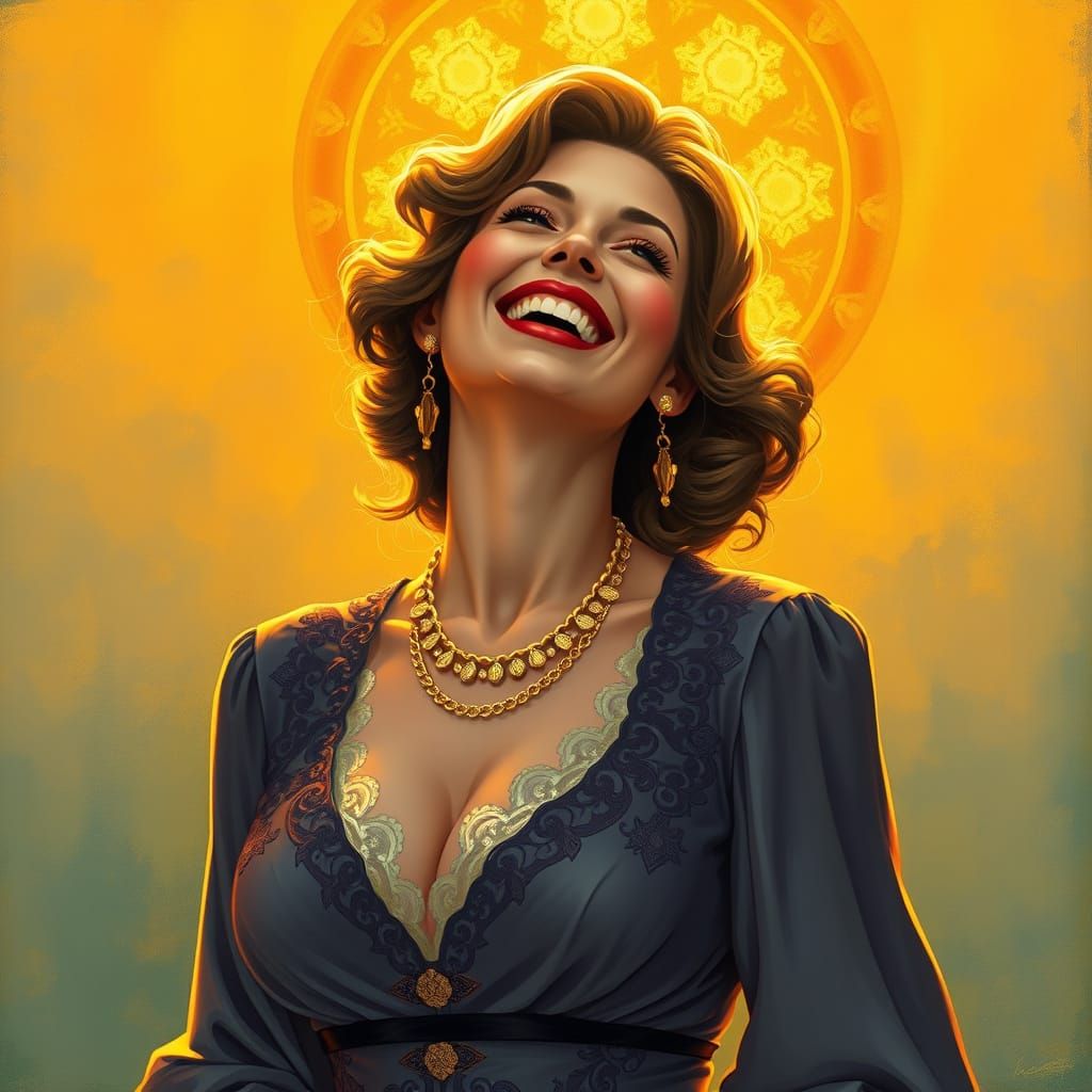 Laughing Woman in Art Nouveau Style