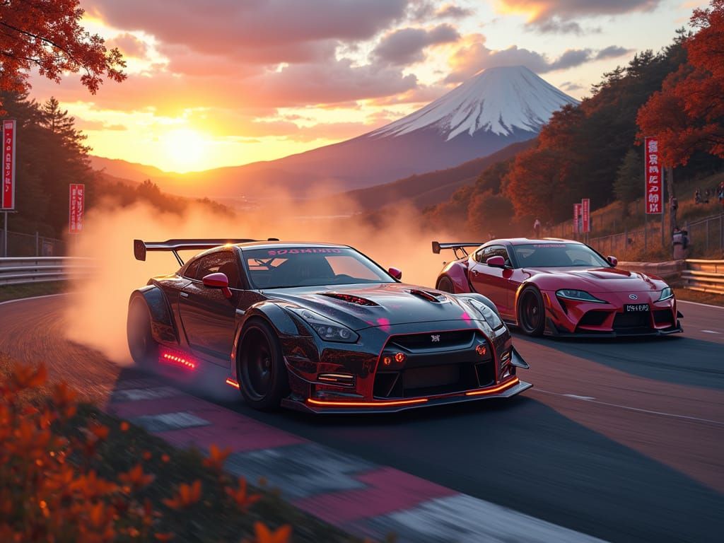 Drifting Titans: Nissan GT-R R35 and Toyota Supra MK5 in Neo...