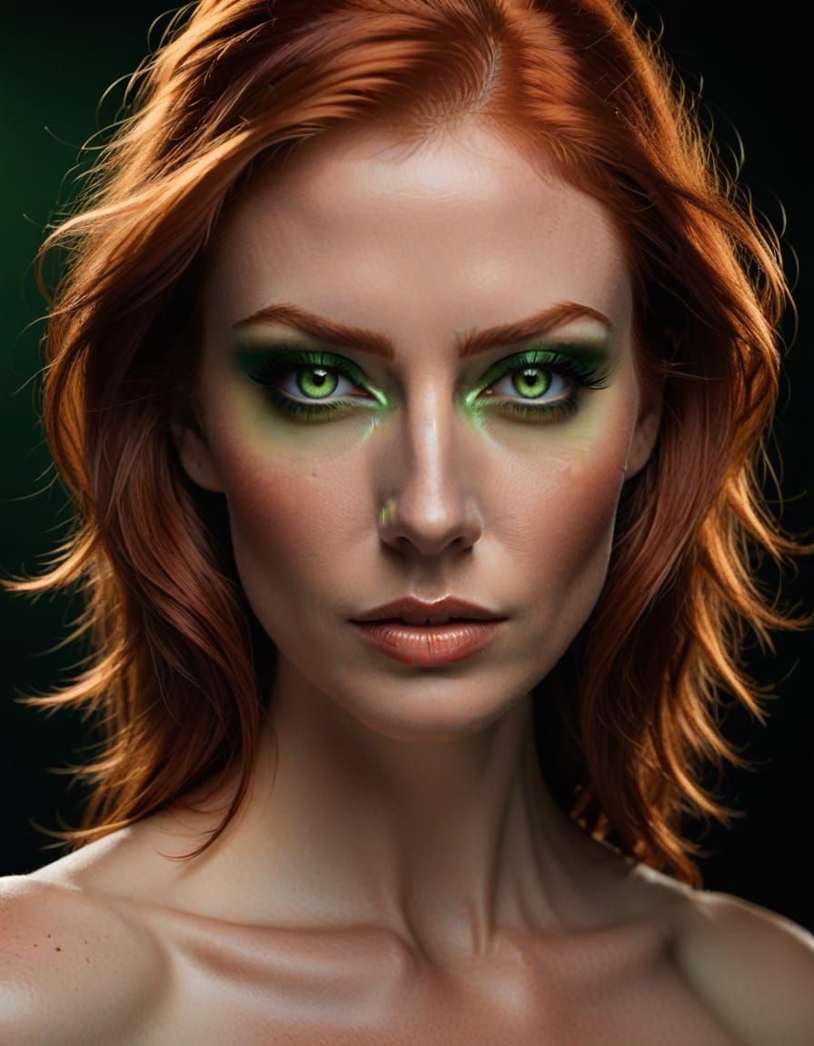 Glowing Green Eyes in a Dramatic Portrait
