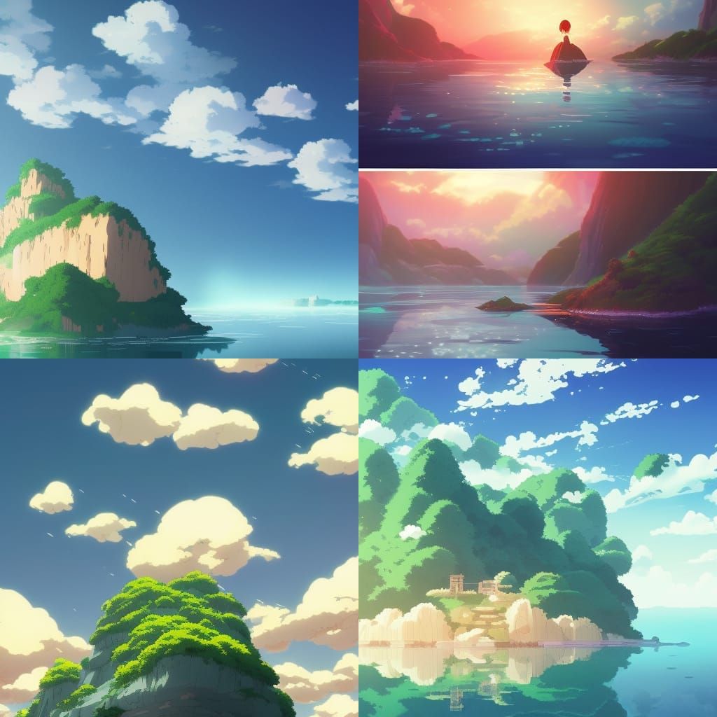 Floating Islands in Anime Key Visual Style