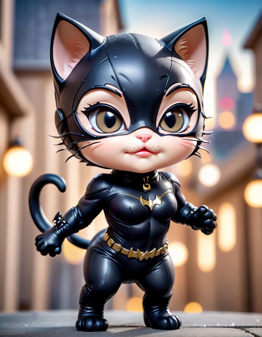 Kitten as Catwoman: Chibi Style Digital Art