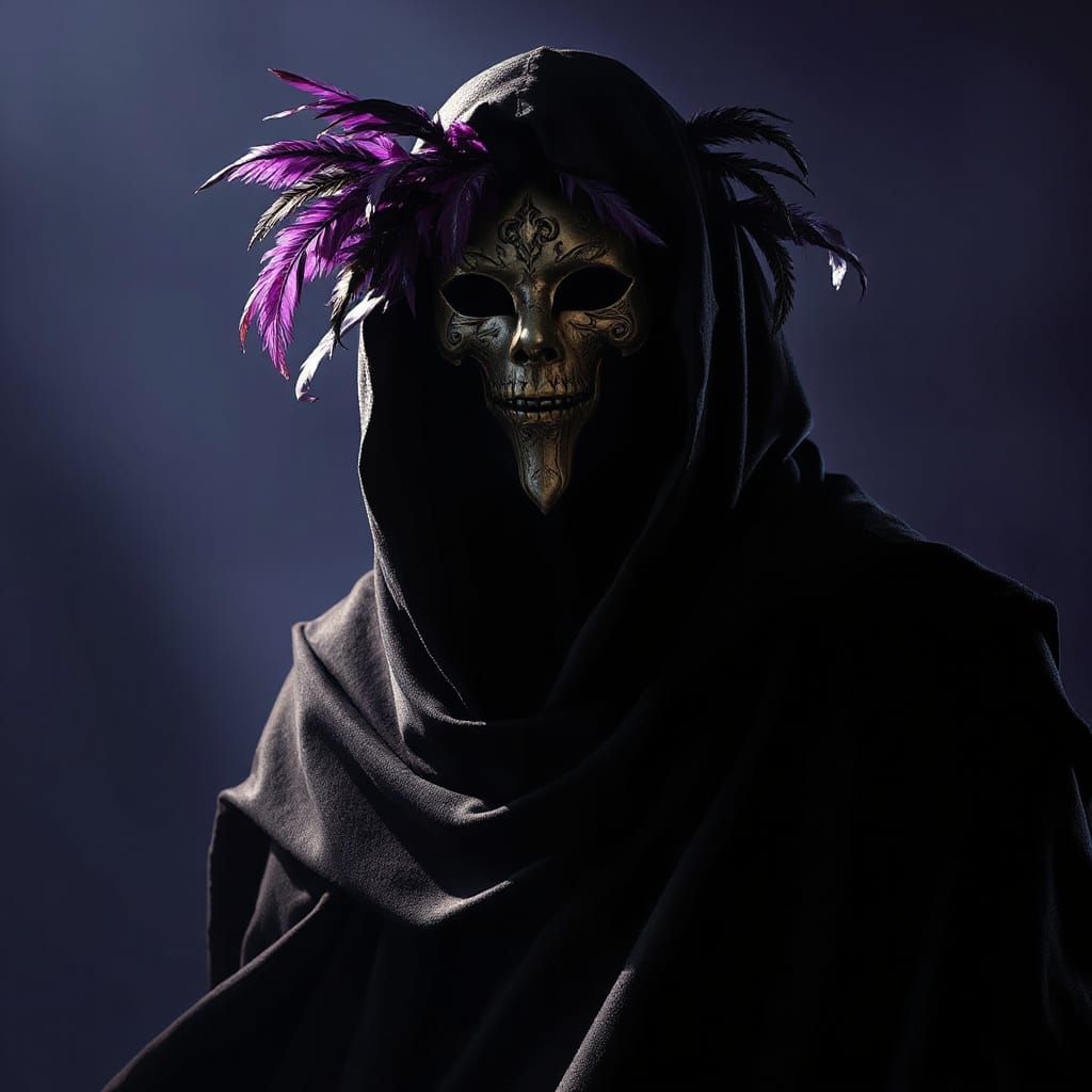 Mysterious Phantom in Venetian Mask, Dark Fantasy Art