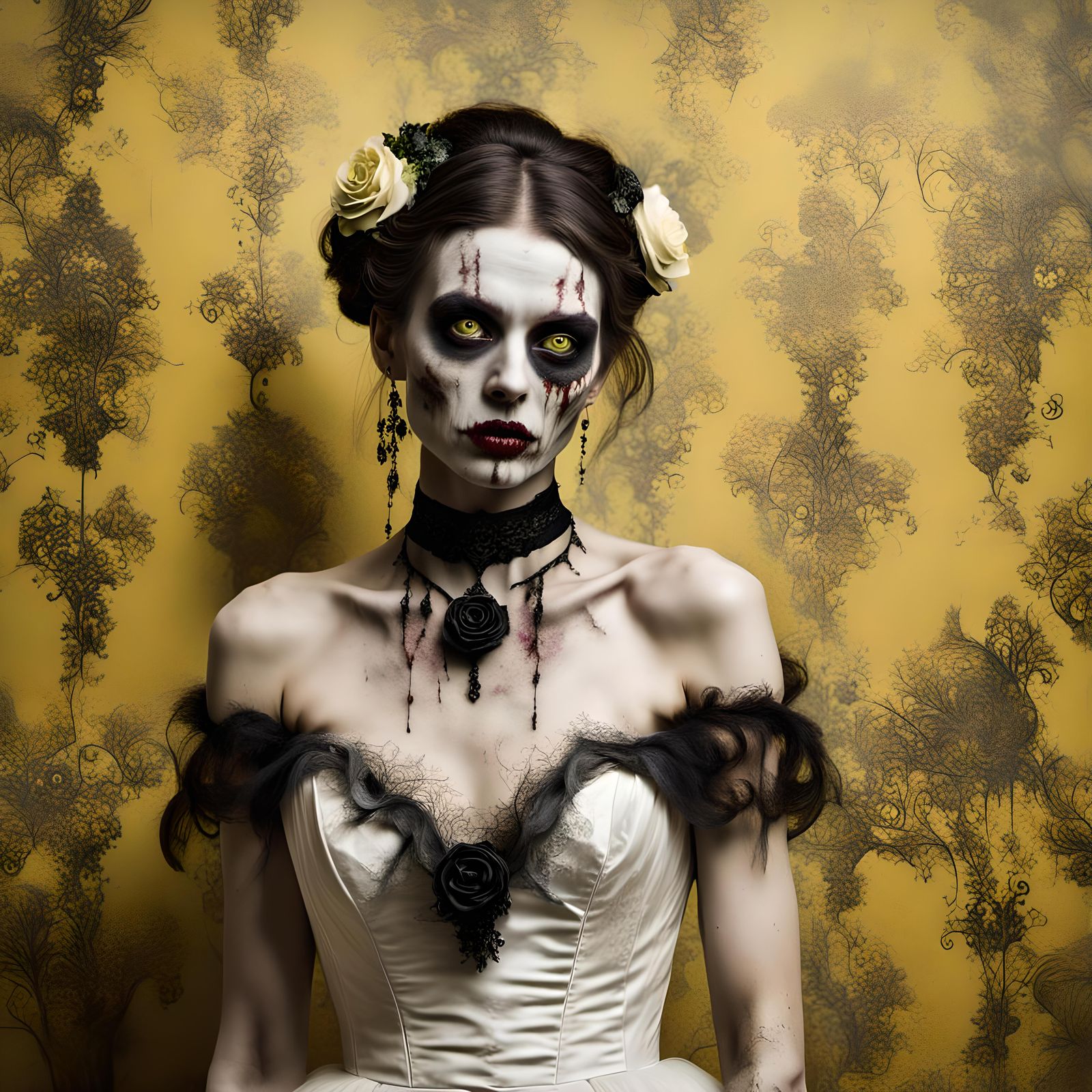 Eerie Zombie Bride Portrait with Decayed Skin