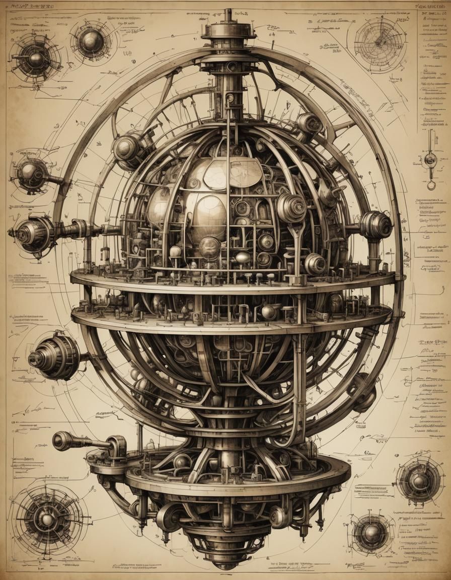 Muscovium Structure Diagram in Giger-Inspired Ink Sketch