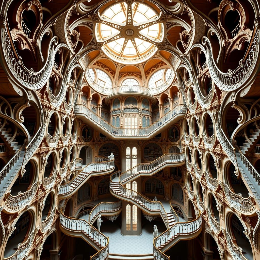 Surreal Eight-Shaped Palace with Flowing Ladders in Whimsica...