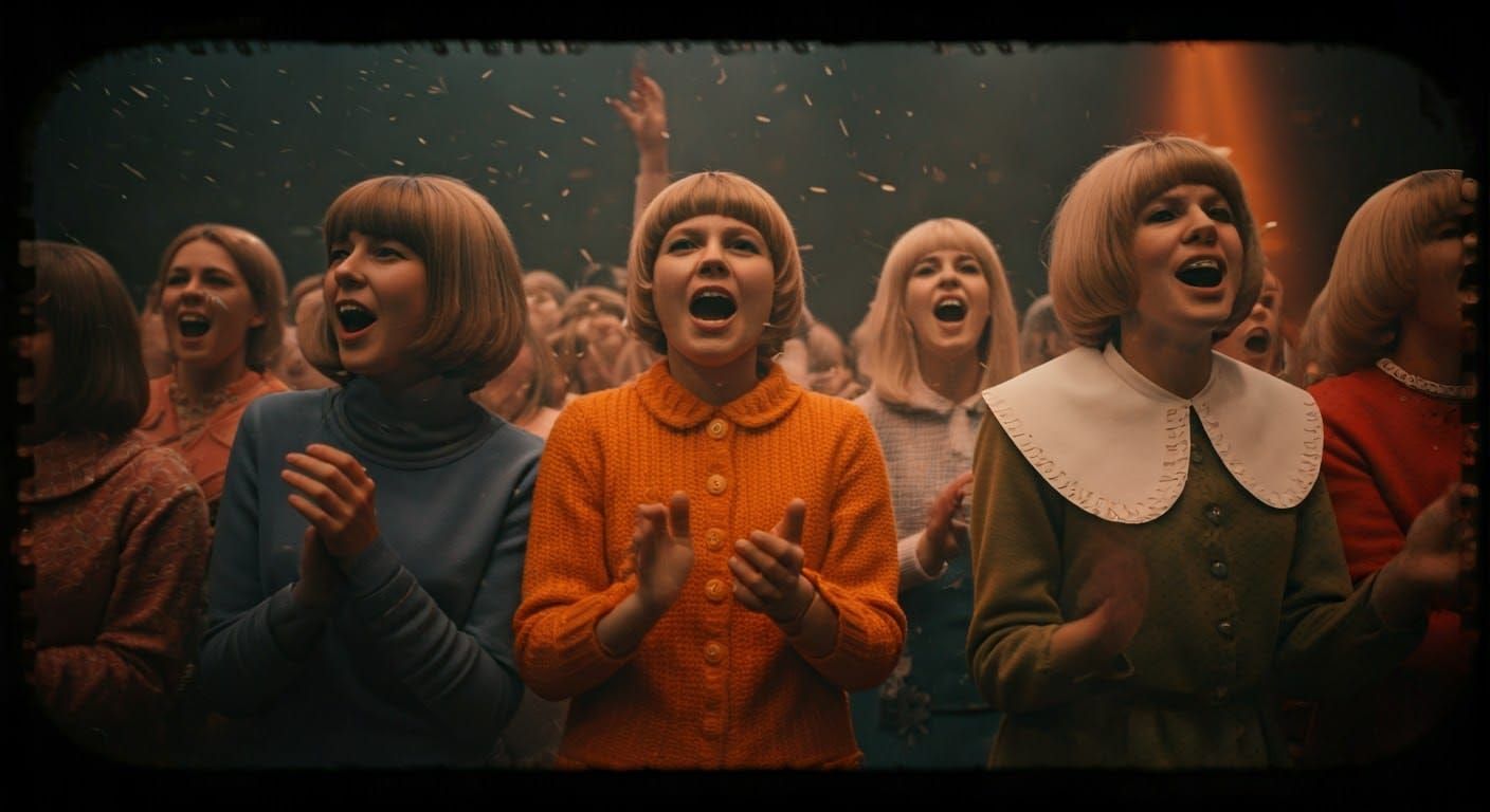 Teenage Girls React to Pop Band in Smoky 1960s Cinema Style