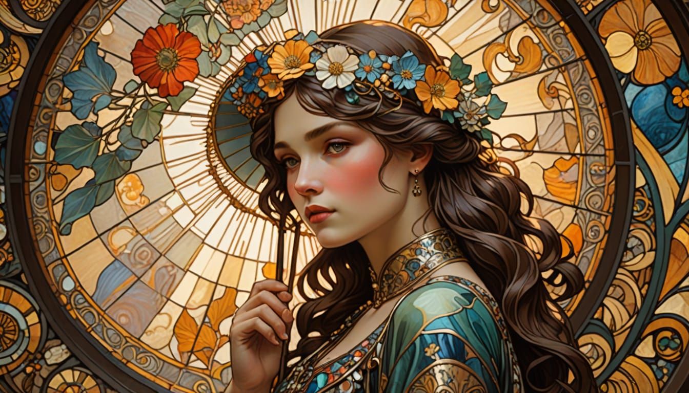 Ethereal Art Nouveau Beauty in Stained Glass