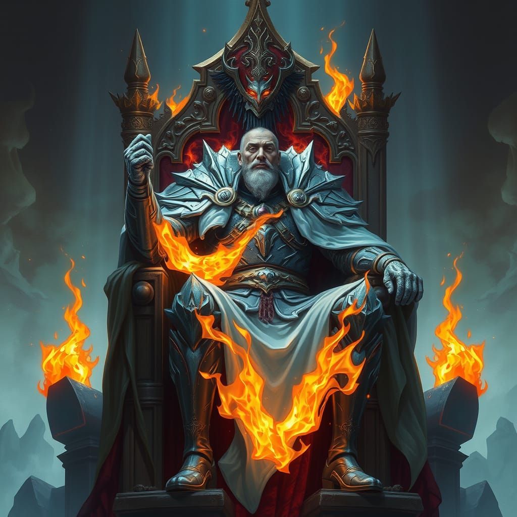 Fire and Ice King on Throne in Cyberpunk Style