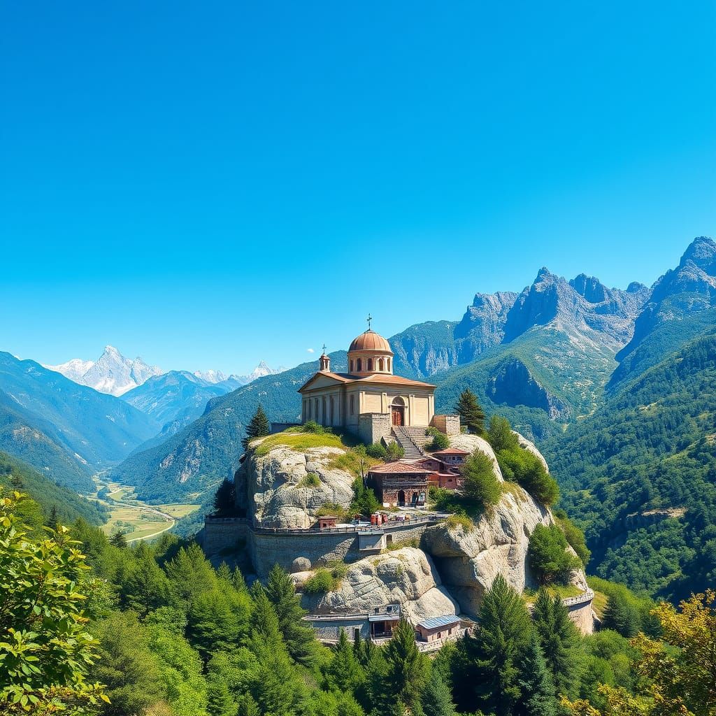 Roussanou Monastery in Thessaly Plain as Matte Painting