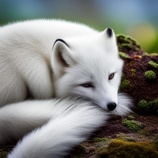 Fluffy White Baby Arctic Fox Asleep