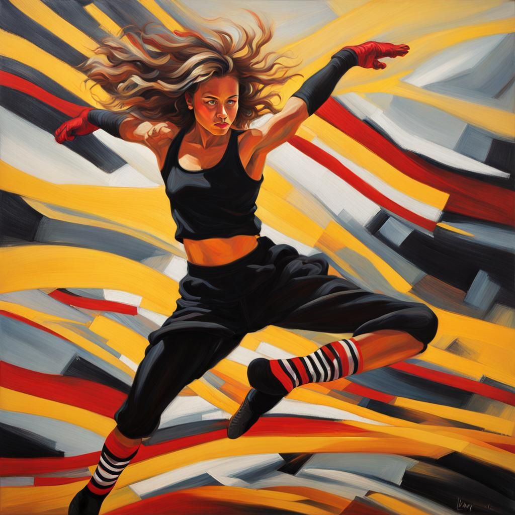 Dynamic Dance Pose with Vibrant Oil Painting Techniques