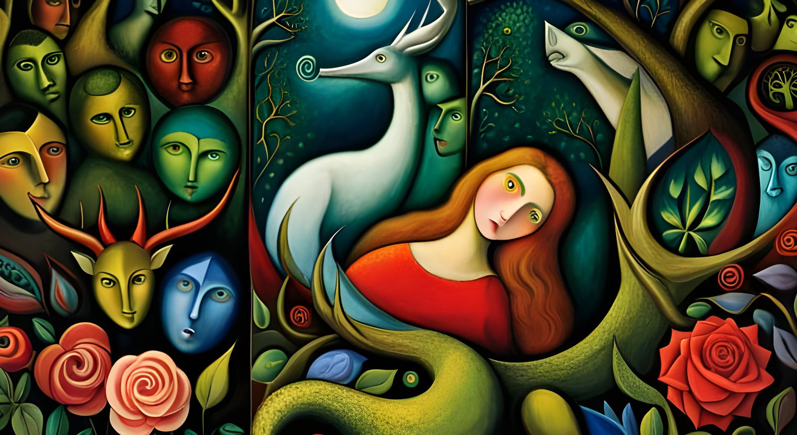 Mystical Forest Lord in Chagall Ghibli Style