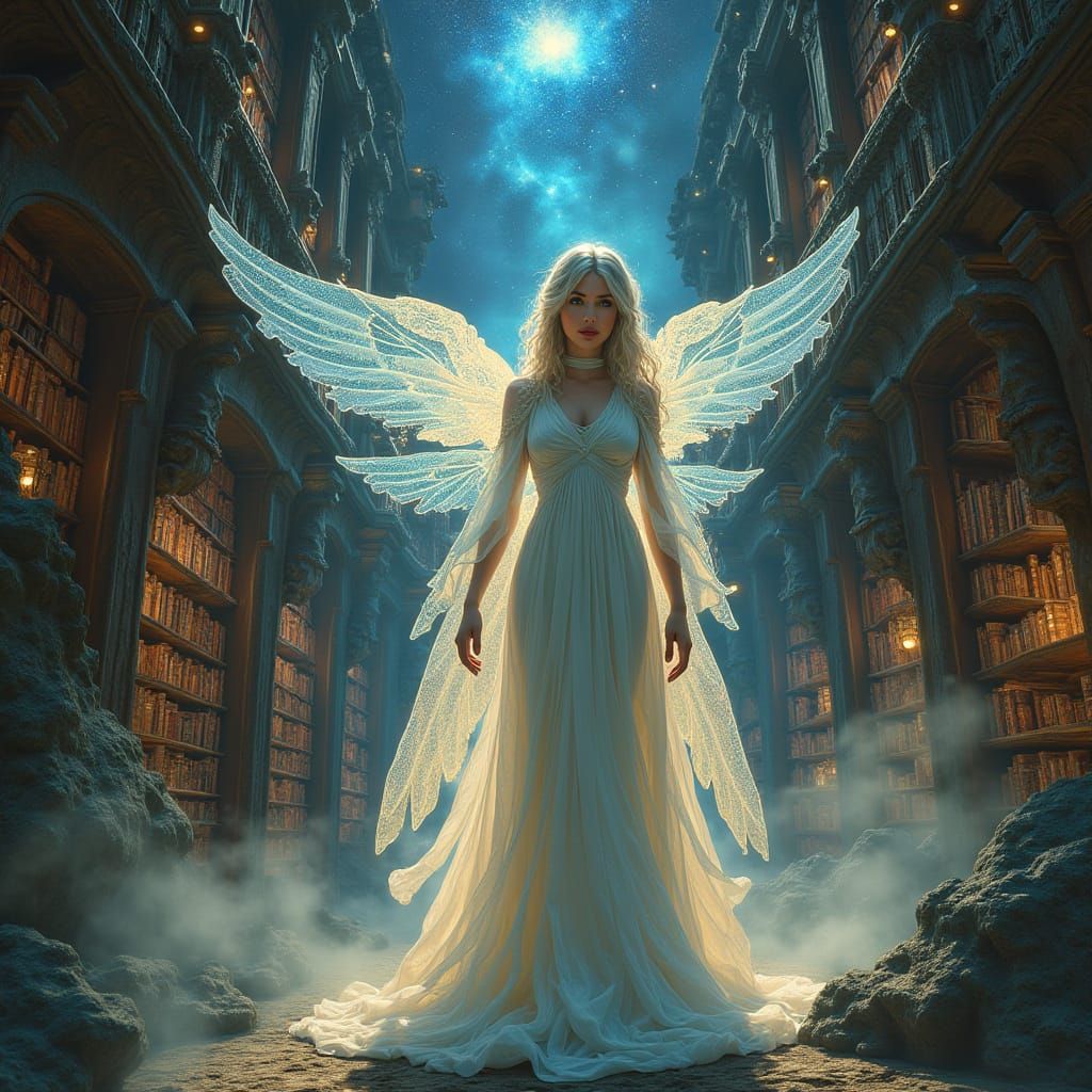 Celestial Librarian in Art Nouveau Library