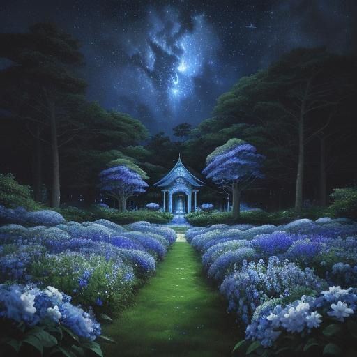 Lush Midnight Flower Garden in Art Nouveau Style