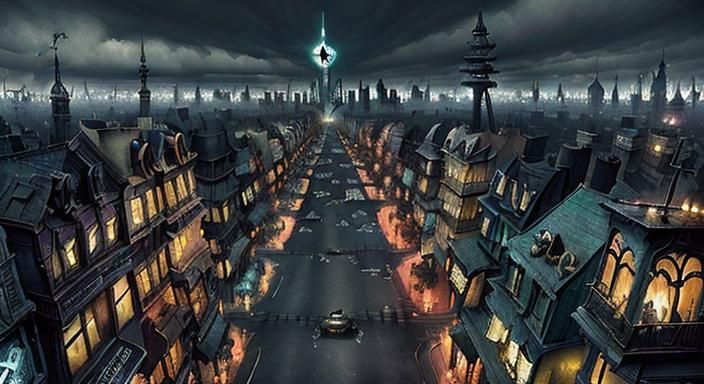 Dystopian Cityscape Masterpiece in Dark Fantasy Style