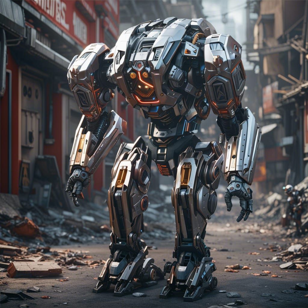 Humanoid Rescue Cyborg Saving People After Earthquake