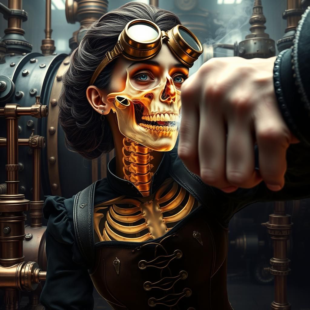 X-ray scan of a woman's bones being crushed as she is gettin...