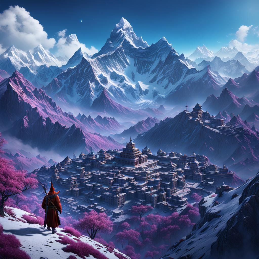 Wizard Over Himalayas: Detailed Fantasy Concept Art