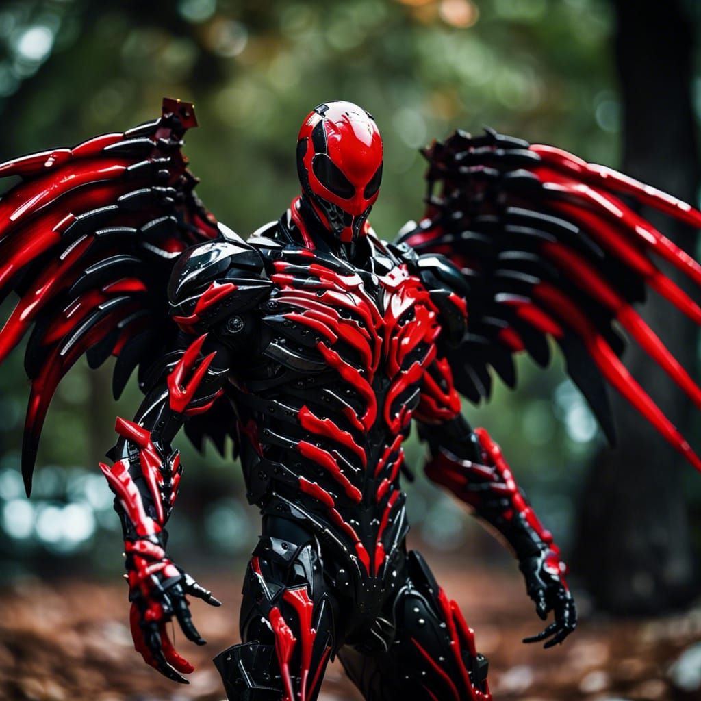 Carnage in Robotic Armor With Symbiote Wings