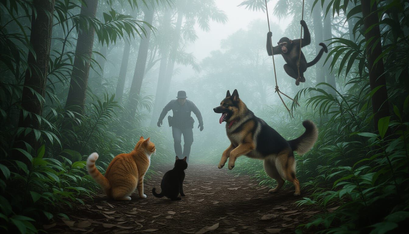 Jungle Cat Detective Team in Foggy Ambush