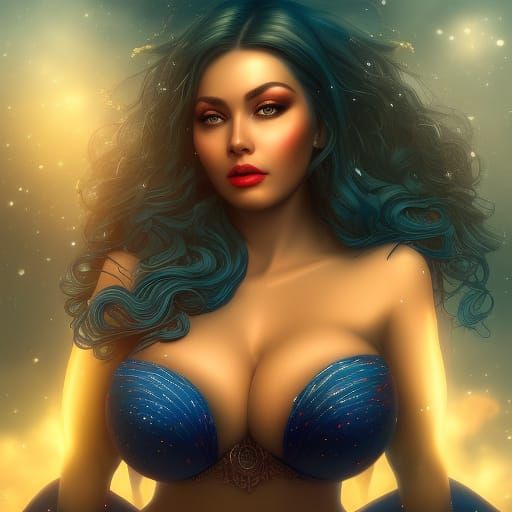 Voluptuous Woman with Stars in Her Eyes