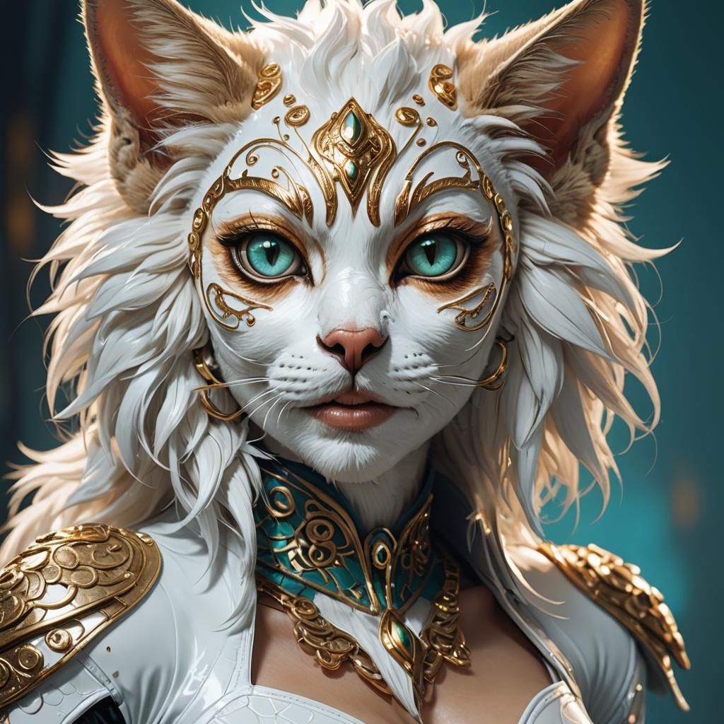 Hyper-Realistic Cat-Woman Concept Art in Latex Jumpsuit