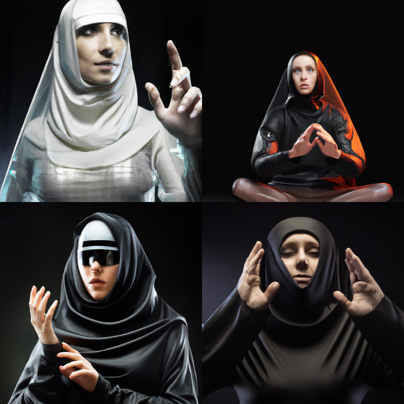 Veiled Techno Monk Female Figure Portrait