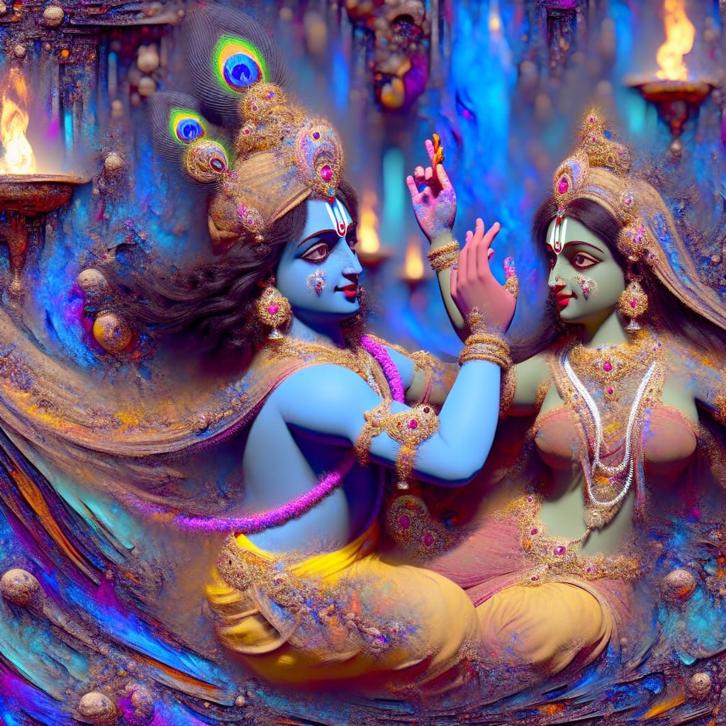 Krishna and Radha in Detailed Matte Painting