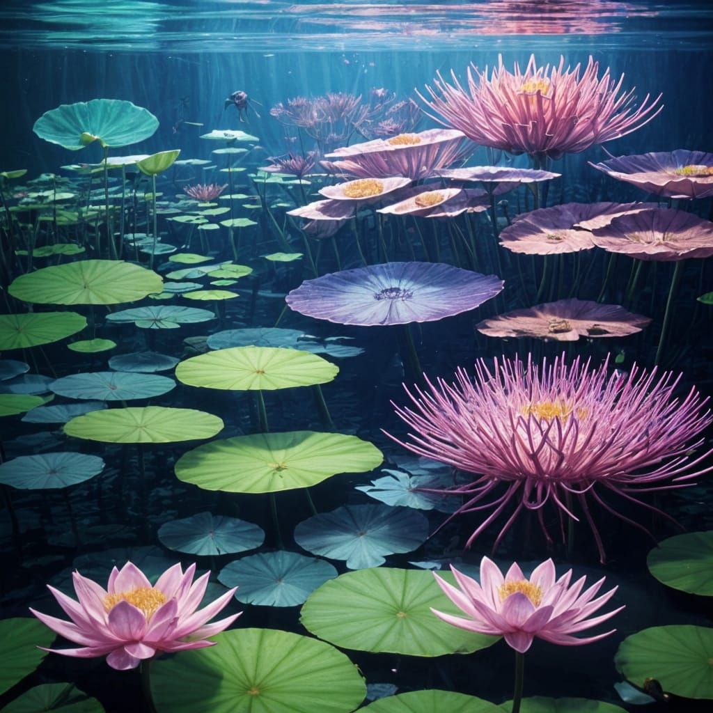 Enchanted Bioluminescent Pond Ecosystem in Petri Dish