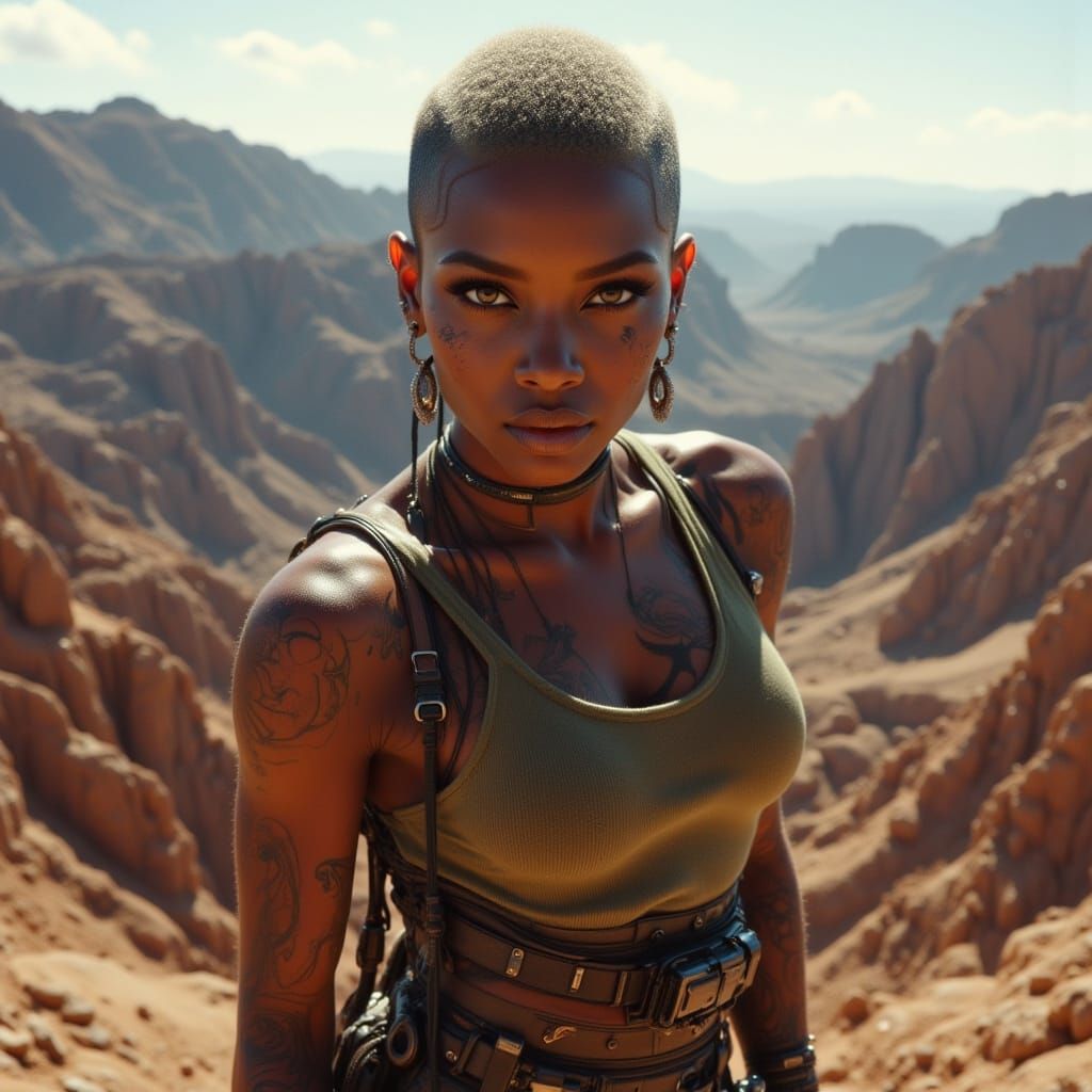 Tough Woman Warrior on Arid Cliffside