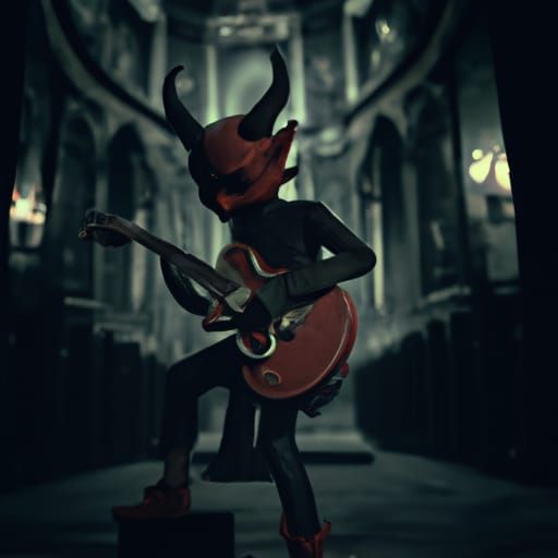 Hyperrealistic Devil Plays Guitar in Church