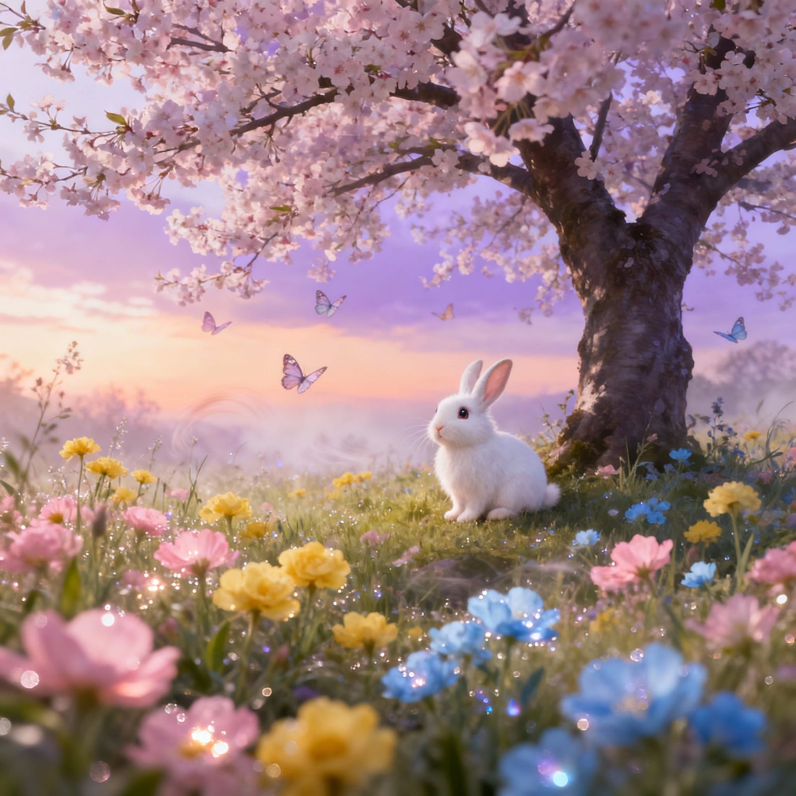 Dreamy Meadow at Dawn: Whimsical Pastel Landscape