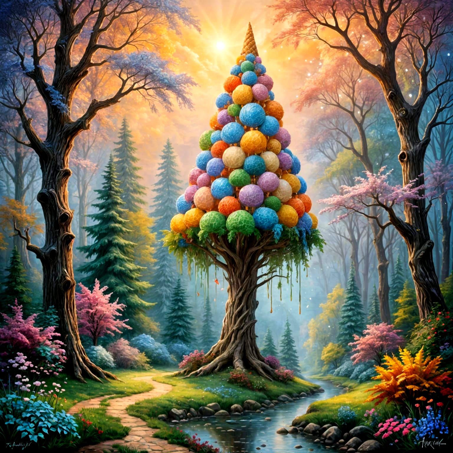 Surreal Ethereal Fantasy Tree Made of Ice Cream Cones