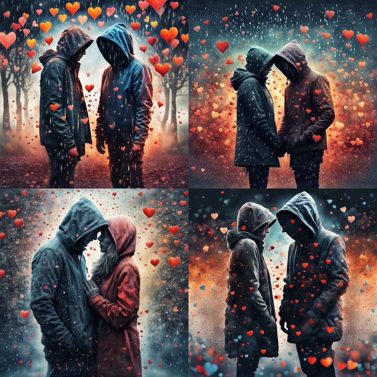 Dissolving Romantic Couple in Digital Watercolor Illustratio...