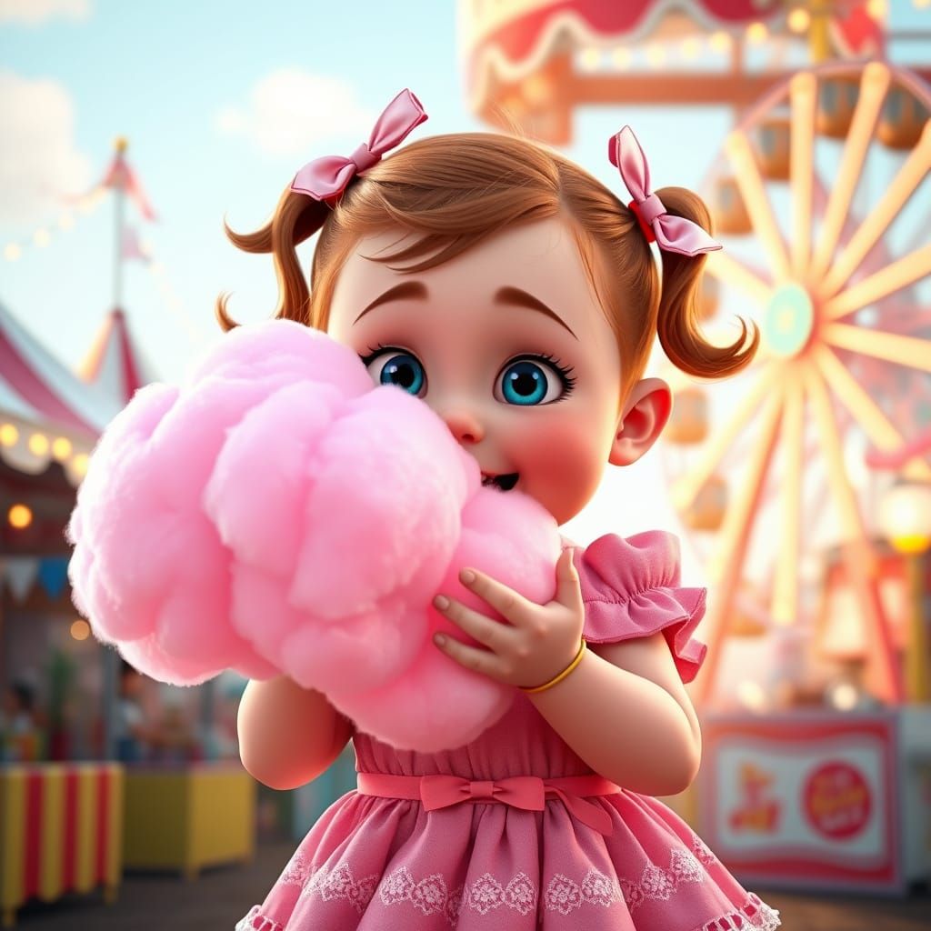 Toddler with Cotton Candy: Pixar-Style 3D Render