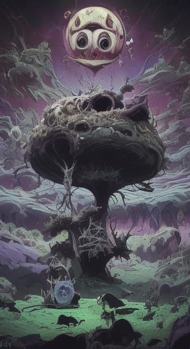 Surreal Dreamscape with Giant Mouth and Babies