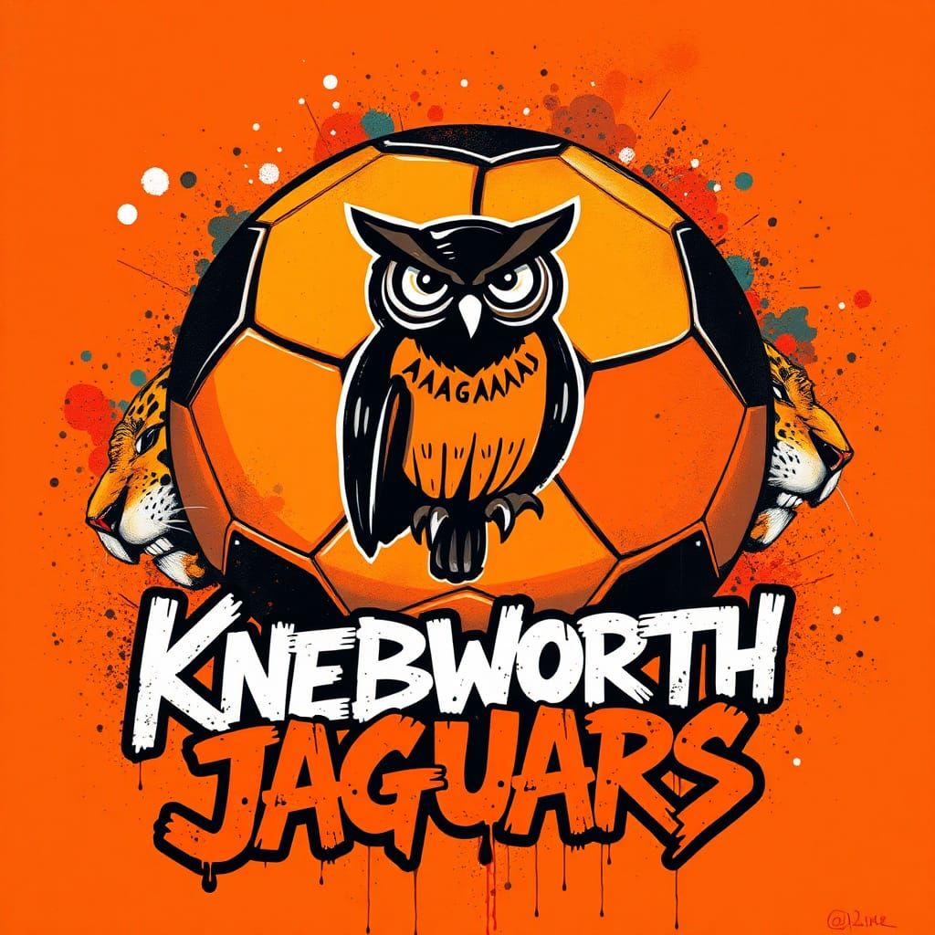 Vibrant Soccer Art with Owl and Graffiti Elements