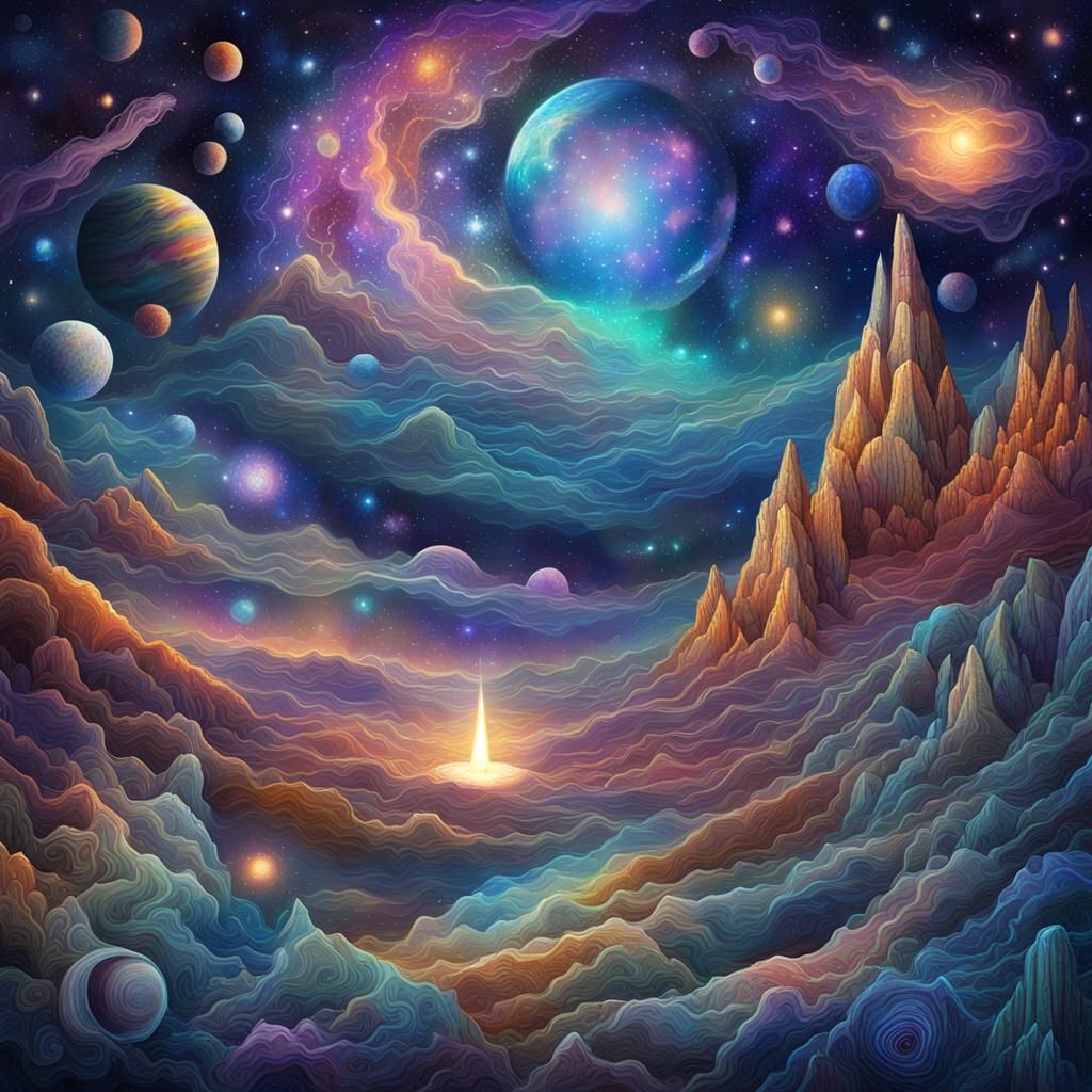 Holographic Astral Cosmic Art in Amaringo Style