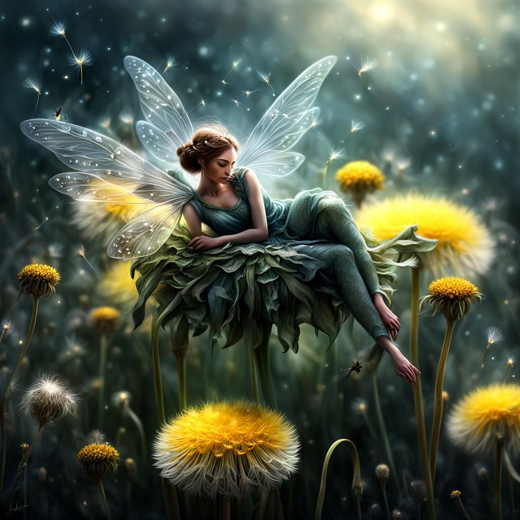 Sleeping Fairy on Dandelion: Digital Matte Painting