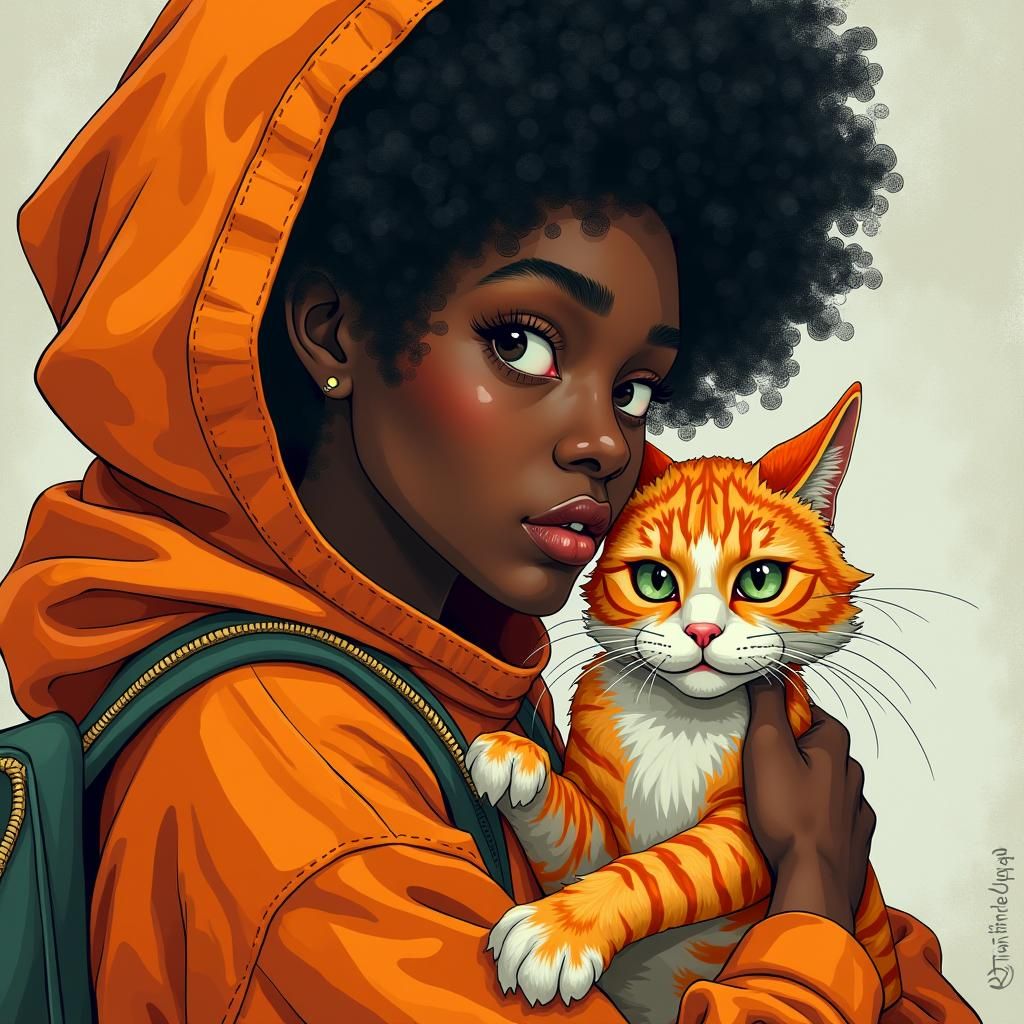 Woman with Cat in Cubist Surrealist Style