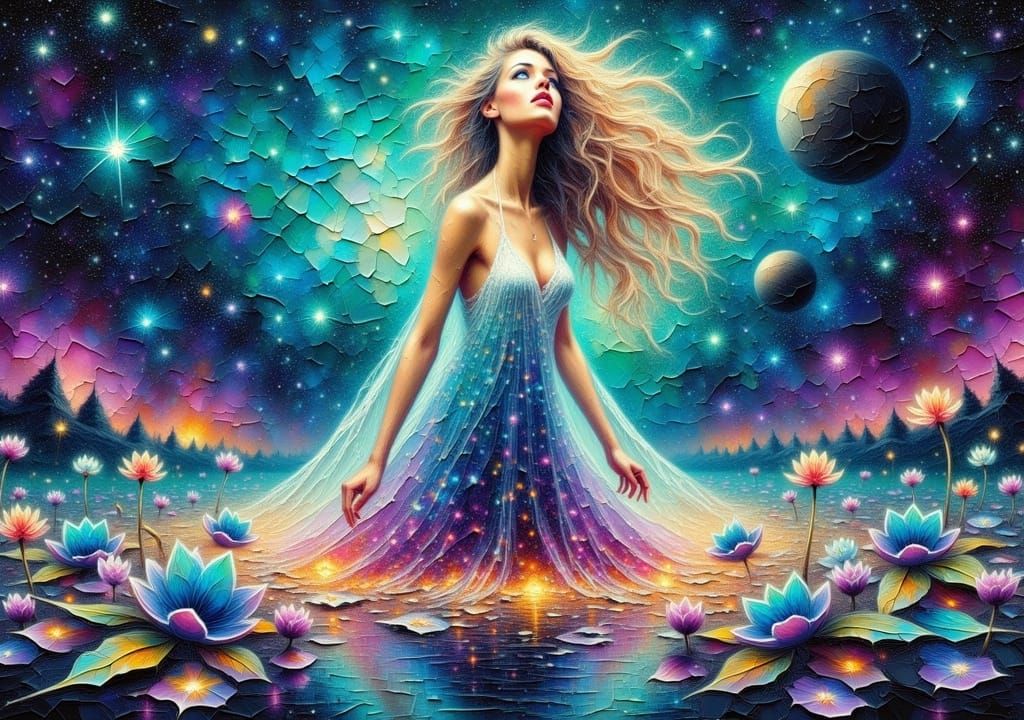<lora:fioscrackedimpasto:1.0> cosmic Goddess