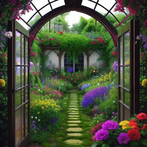 Lush Secret Garden with Vibrant Flowers