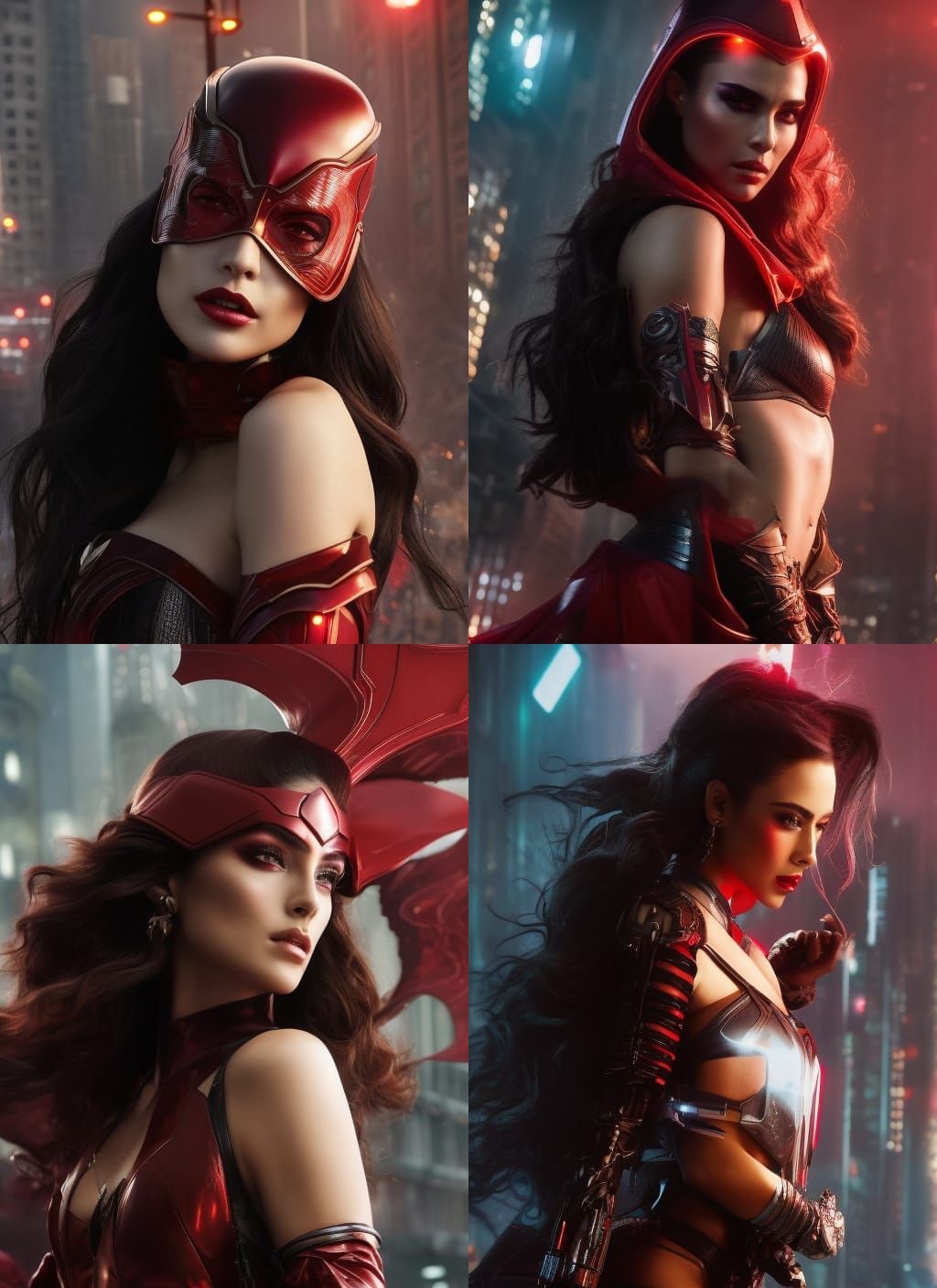 Cyberpunk Scarlet Witch in Sci-Fi Cityscape