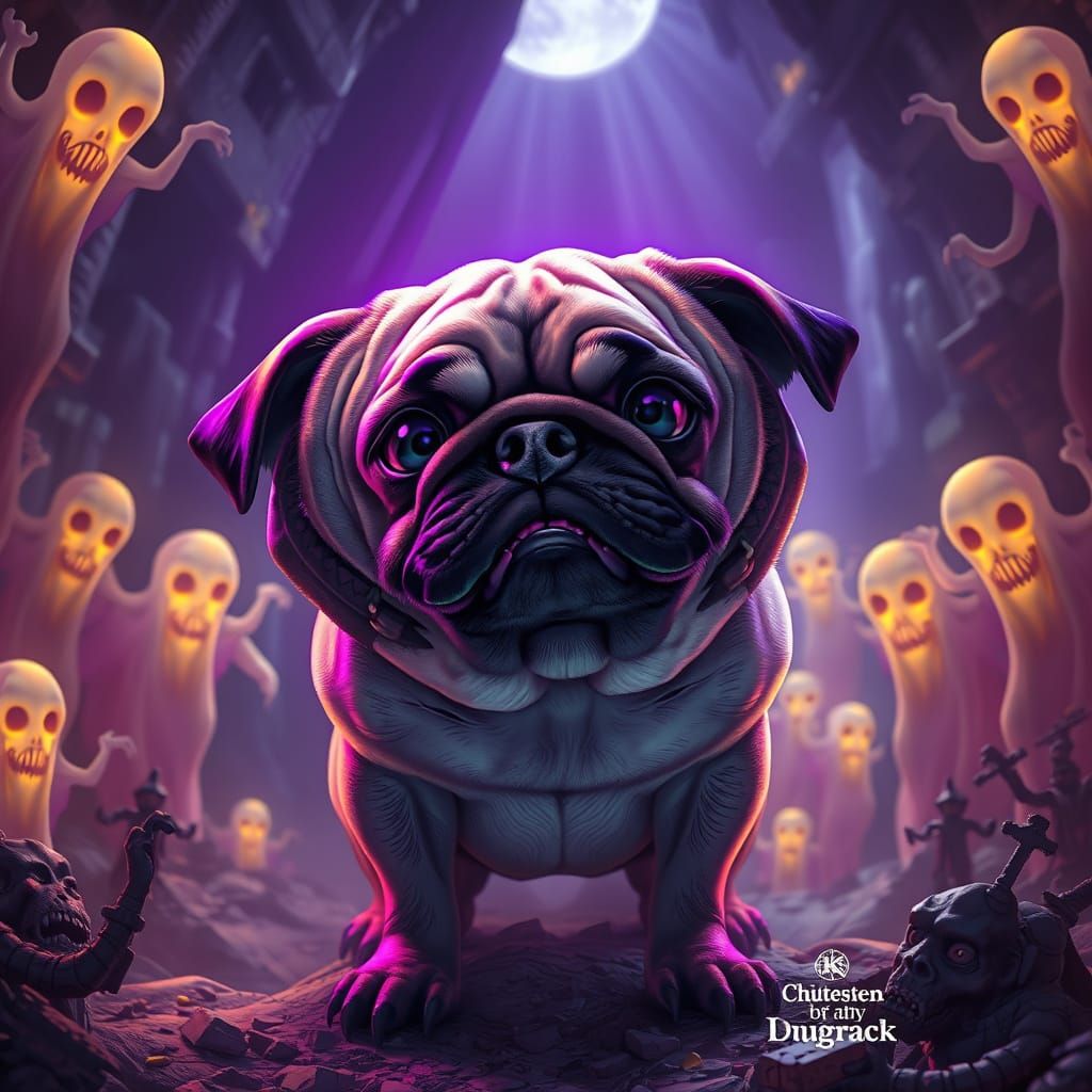 Three-Headed Underworld Pug with Ghosts