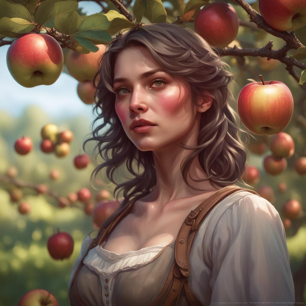 Orchard Portrait in Hyperdetailed Art Nouveau Style