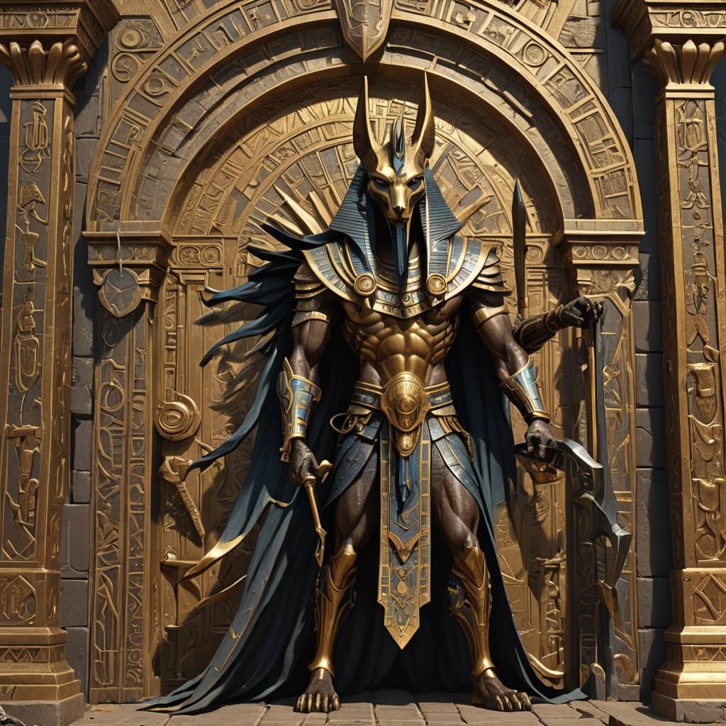 God Anubis Guards Afterlife Gate in Detailed Matte Painting